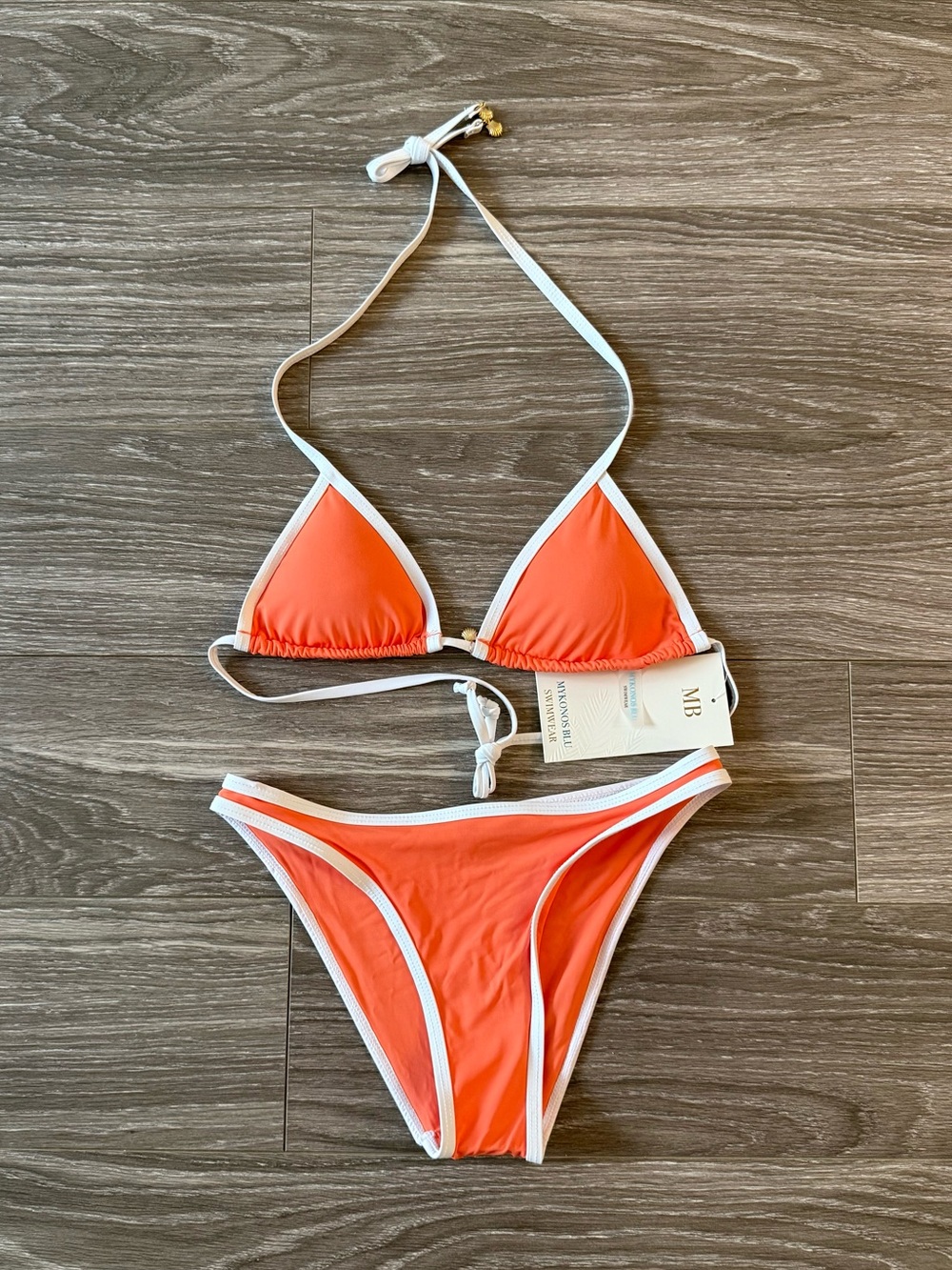 Fashion Nova Orange Triangle Bikini with White Trim